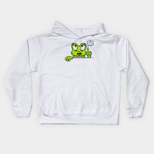 Frog Cartoon With Confused Face Expression Kids Hoodie by tedykurniawan12